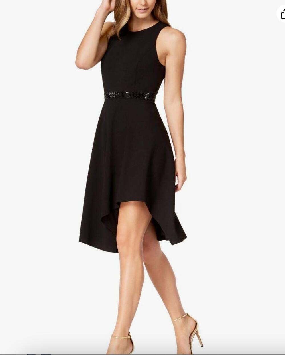 CALVIN KLEIN Classic Black Sequin Waist Belt Dress // 4